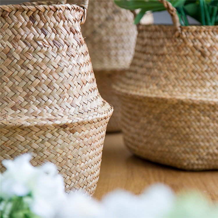 Garden Flower Pot Seagrass  Basket Storage Plant Pot Foldable Seeding Nursery Decoration Bag