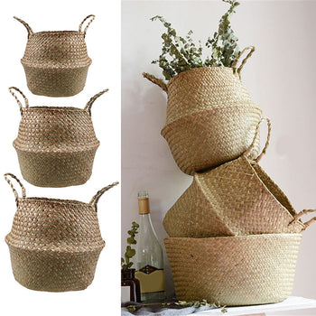 Garden Flower Pot Seagrass  Basket Storage Plant Pot Foldable Seeding Nursery Decoration Bag