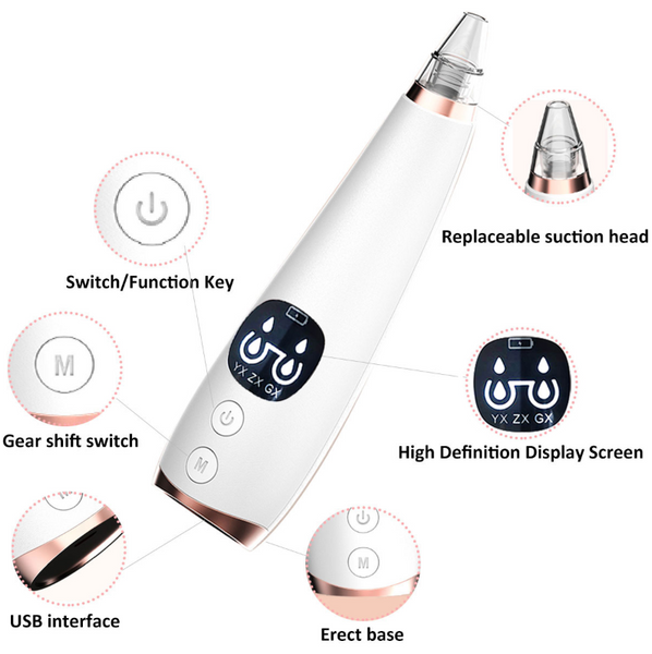 FaceIM™ Blackhead Remover Vacuum Electric Facial Pore Cleaner Acne Comedone 6 Suction Heads Extractor