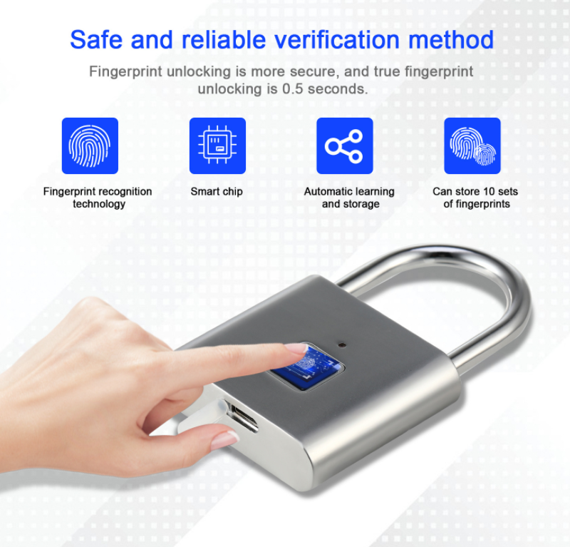 Rechargeable Lock Fingerprint Smart Padlock Quick Unlock