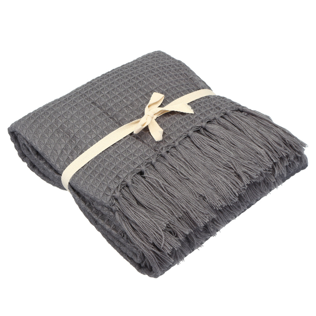 Soft Knitted Throw Blankets Bed Sofa Couch Decorative Fringe Waffle Pattern